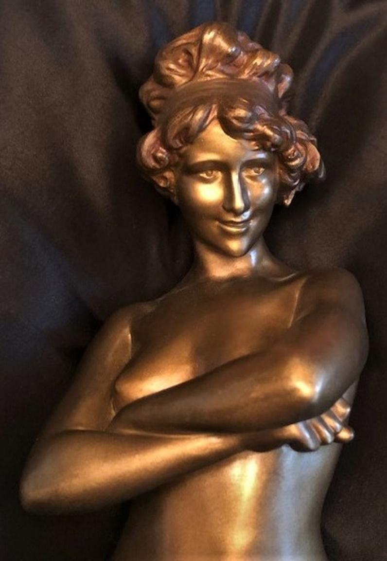 Paul Philippe, 'Irony’, French Art Deco Gilt Bronze & Marble Sculpture, ca. 1925 For Sale 3