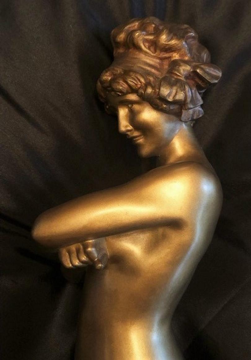 Paul Philippe, 'Irony’, French Art Deco Gilt Bronze & Marble Sculpture, ca. 1925 For Sale 4