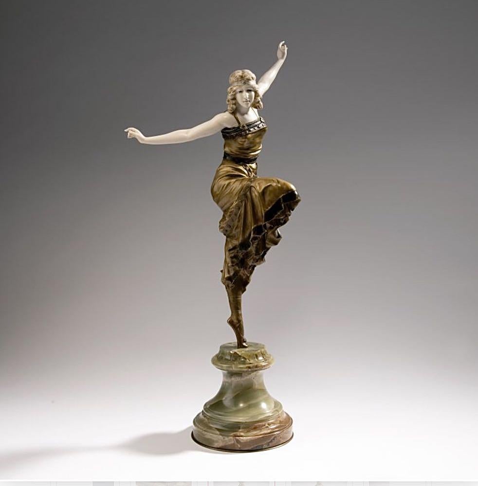 Art Deco Paul Philippe 'Russian Dancer' Bronze Ivory, Onyx, Signed P. Philippe