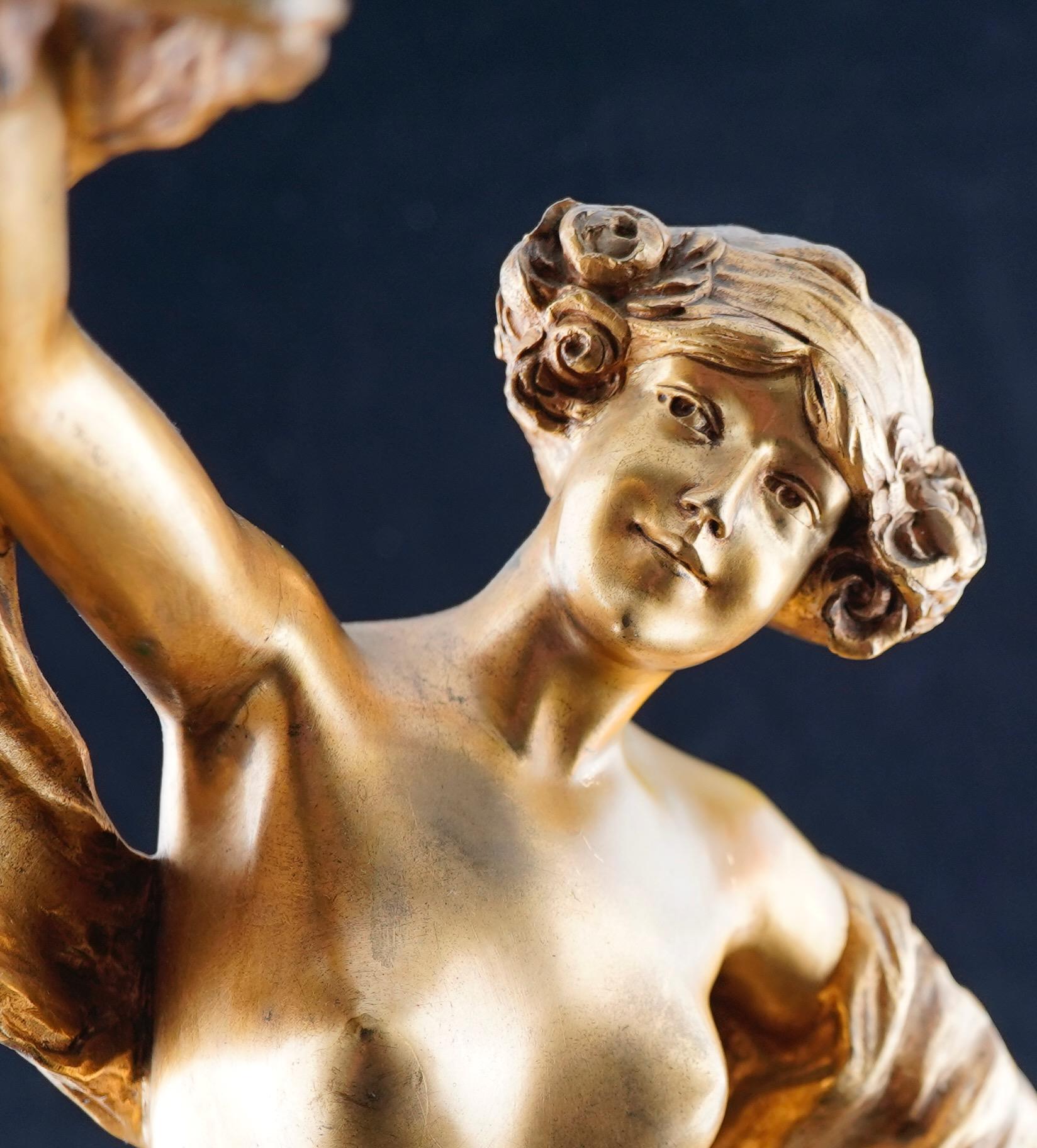 French Paul Phillipe Art Nouveau Gilded Nude Bronze Cast by Goldscheider. For Sale