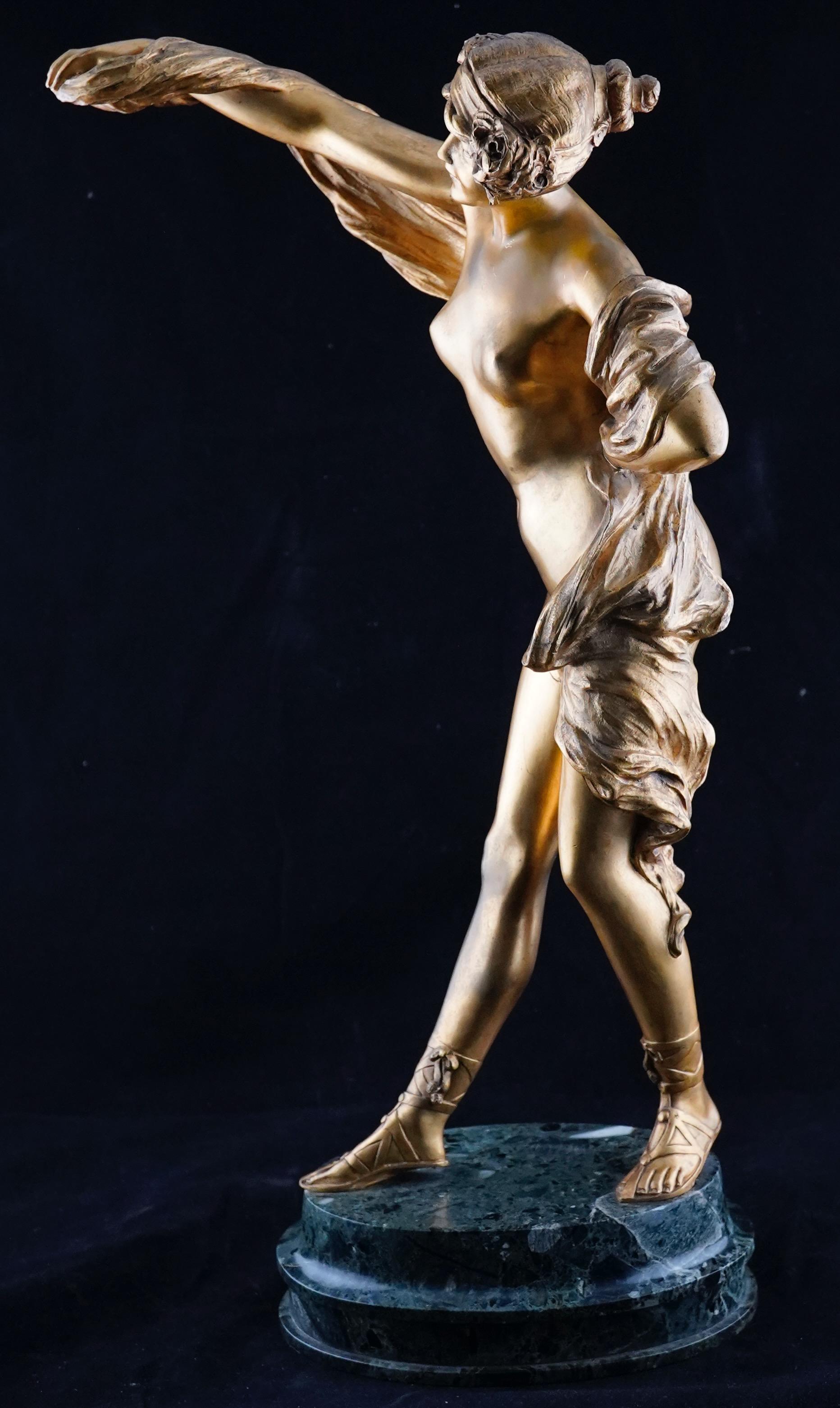 Early 20th Century Paul Phillipe Art Nouveau Gilded Nude Bronze Cast by Goldscheider. For Sale