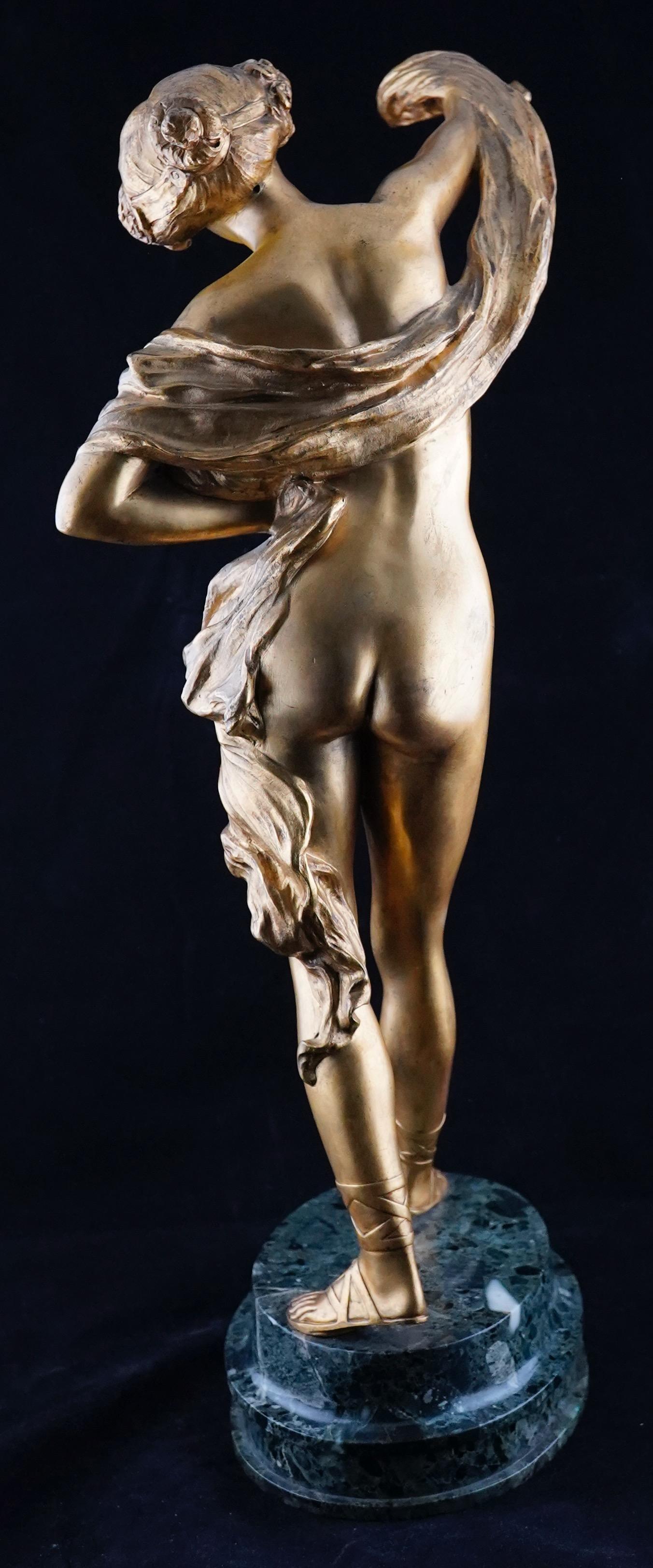 Gold Plate Paul Phillipe Art Nouveau Gilded Nude Bronze Cast by Goldscheider. For Sale