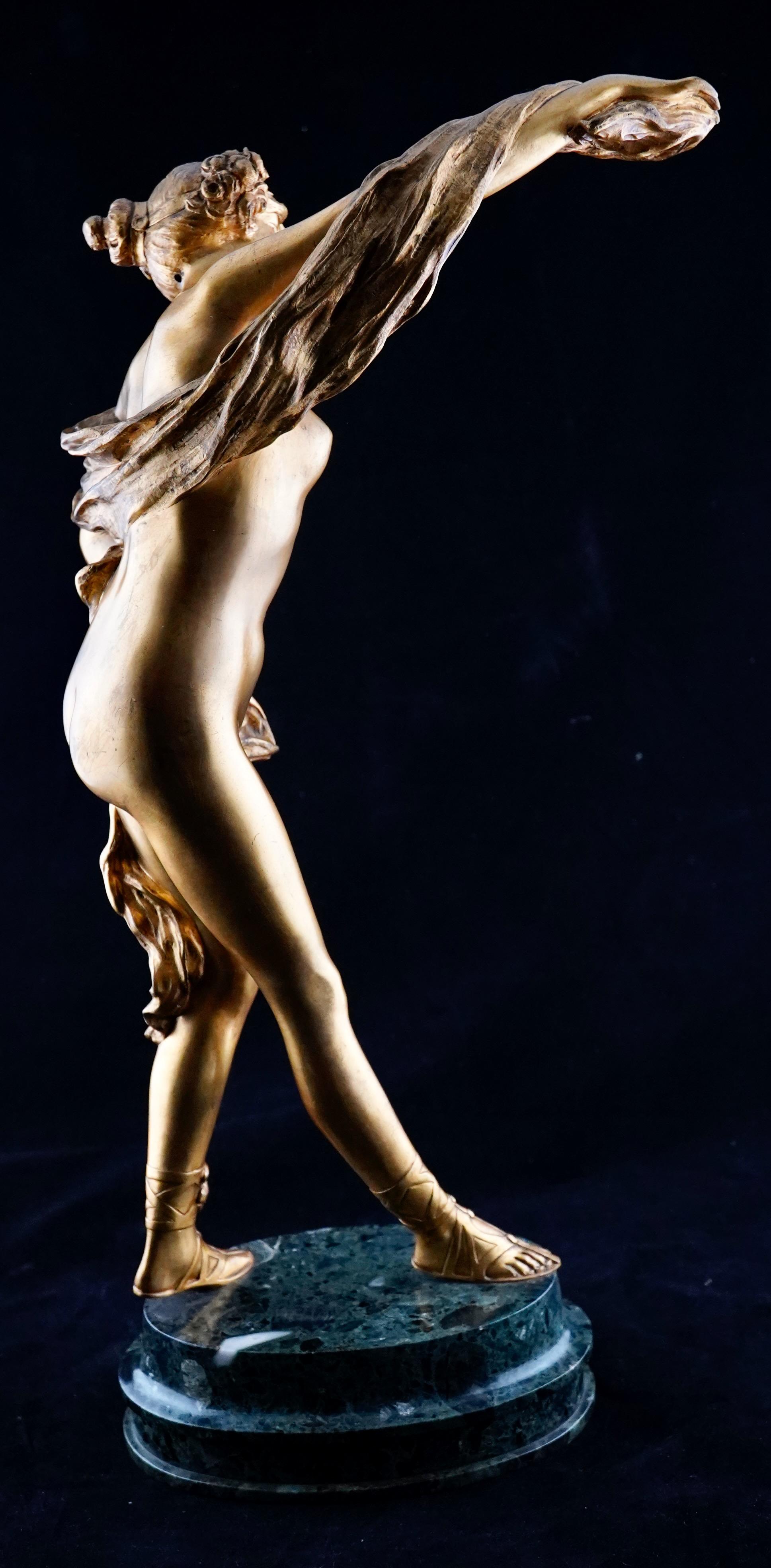 Paul Phillipe Art Nouveau Gilded Nude Bronze Cast by Goldscheider. For Sale 1