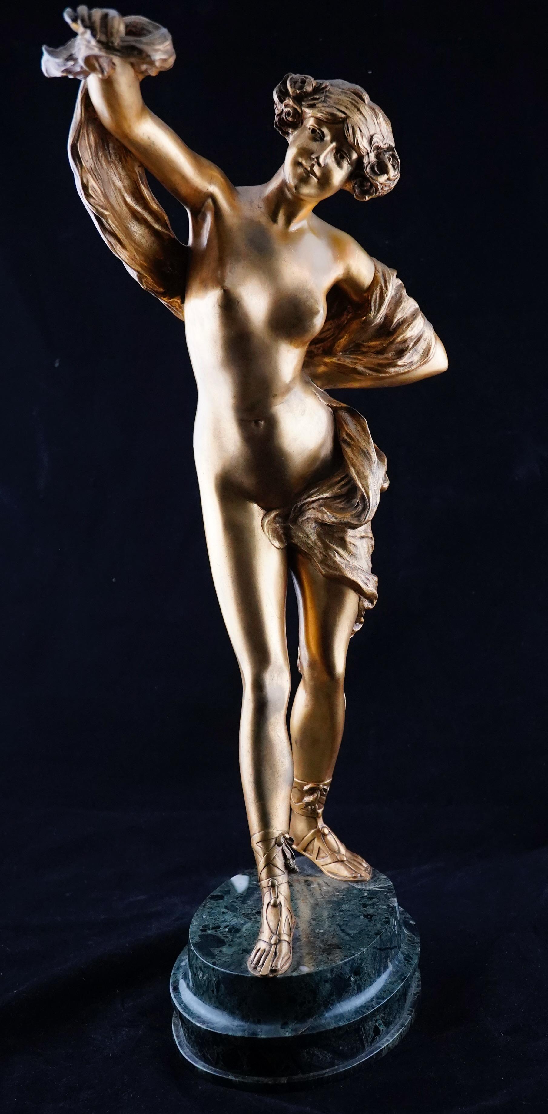 Paul Phillipe Art Nouveau Gilded Nude Bronze Cast by Goldscheider. For Sale 2