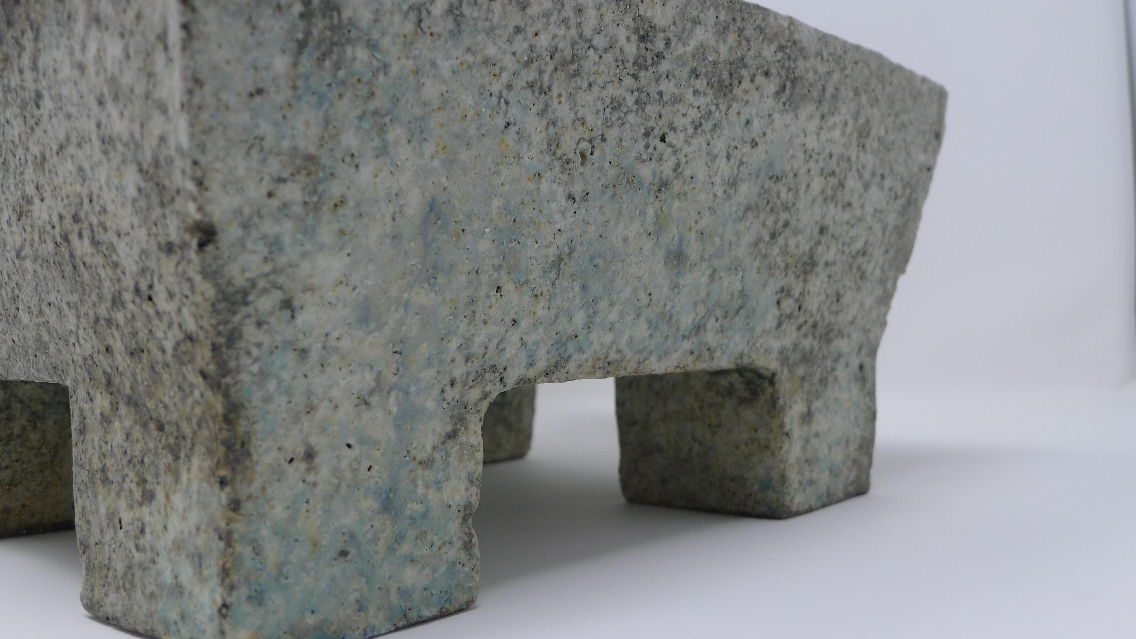 Contemporary Paul Philp, Stoneware Textured Vessel of Square Form with Green Glaze