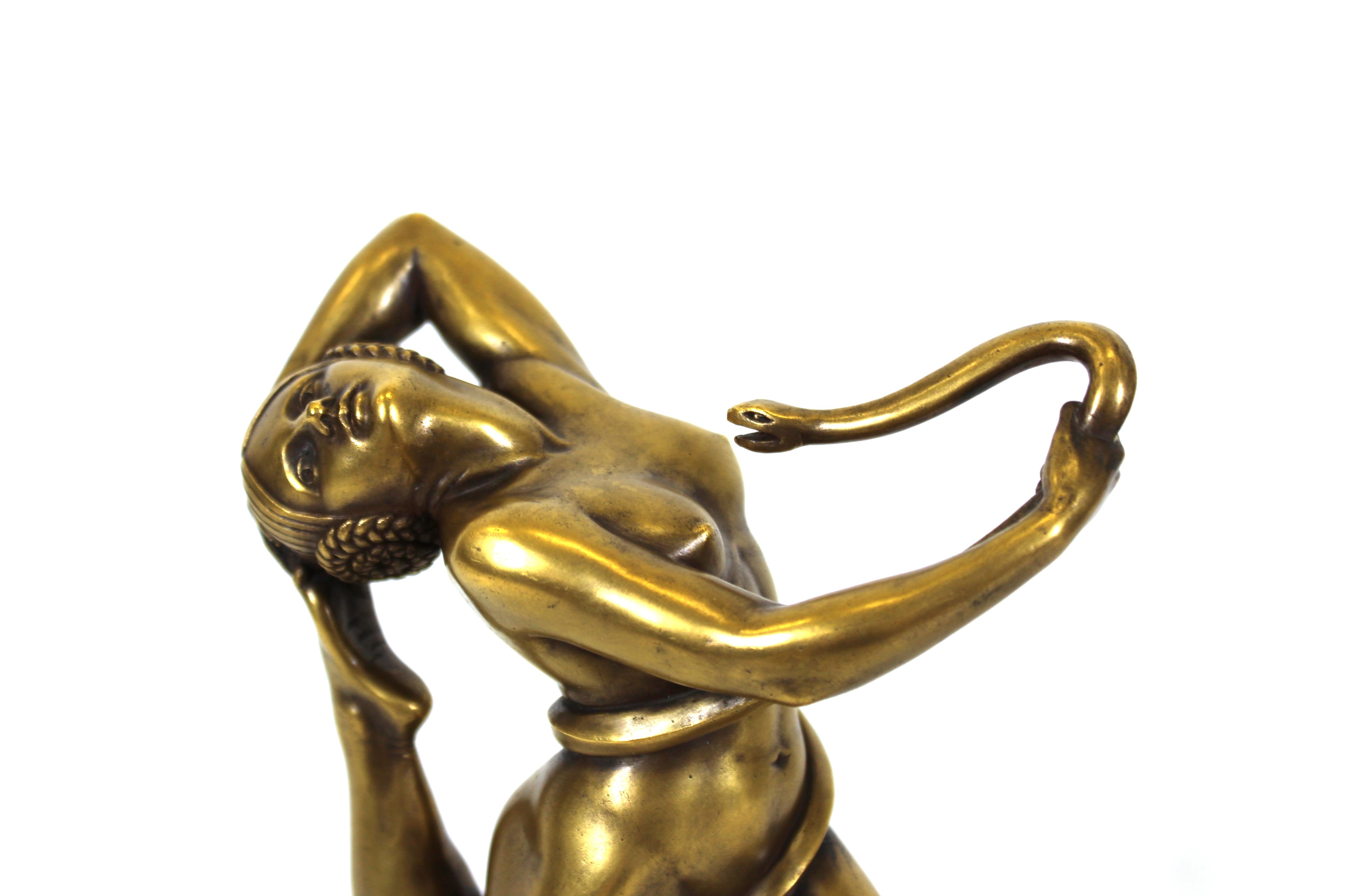 Paul Piel French Art Deco Snake Charming Woman Bronze Sculpture For Sale 1