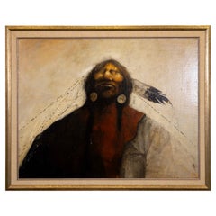 Used Paul Pletka Happy Kiowa Signed Acrylic Painting on Canvas Framed American SW