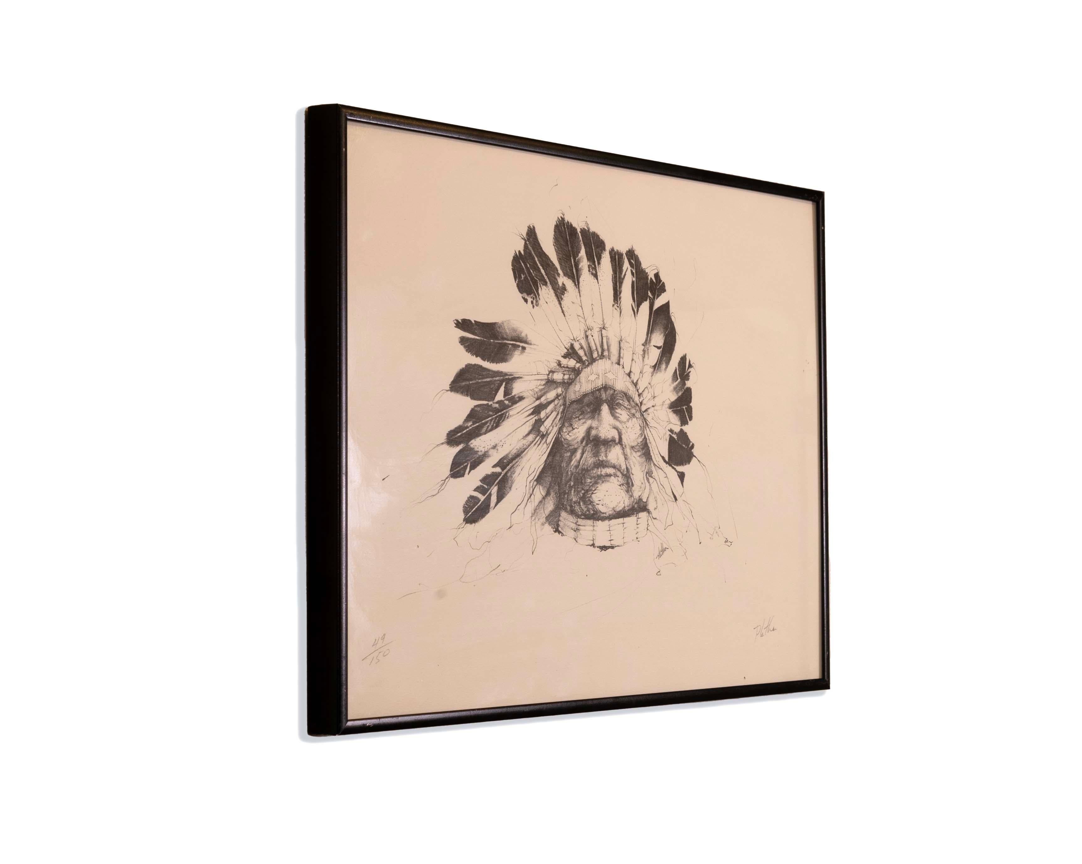 Paul Pletka Native American Portrait I Signed Litho 49/150 Framed American SW 5