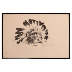 Vintage Paul Pletka Native American Portrait I Signed Litho 49/150 Framed American SW