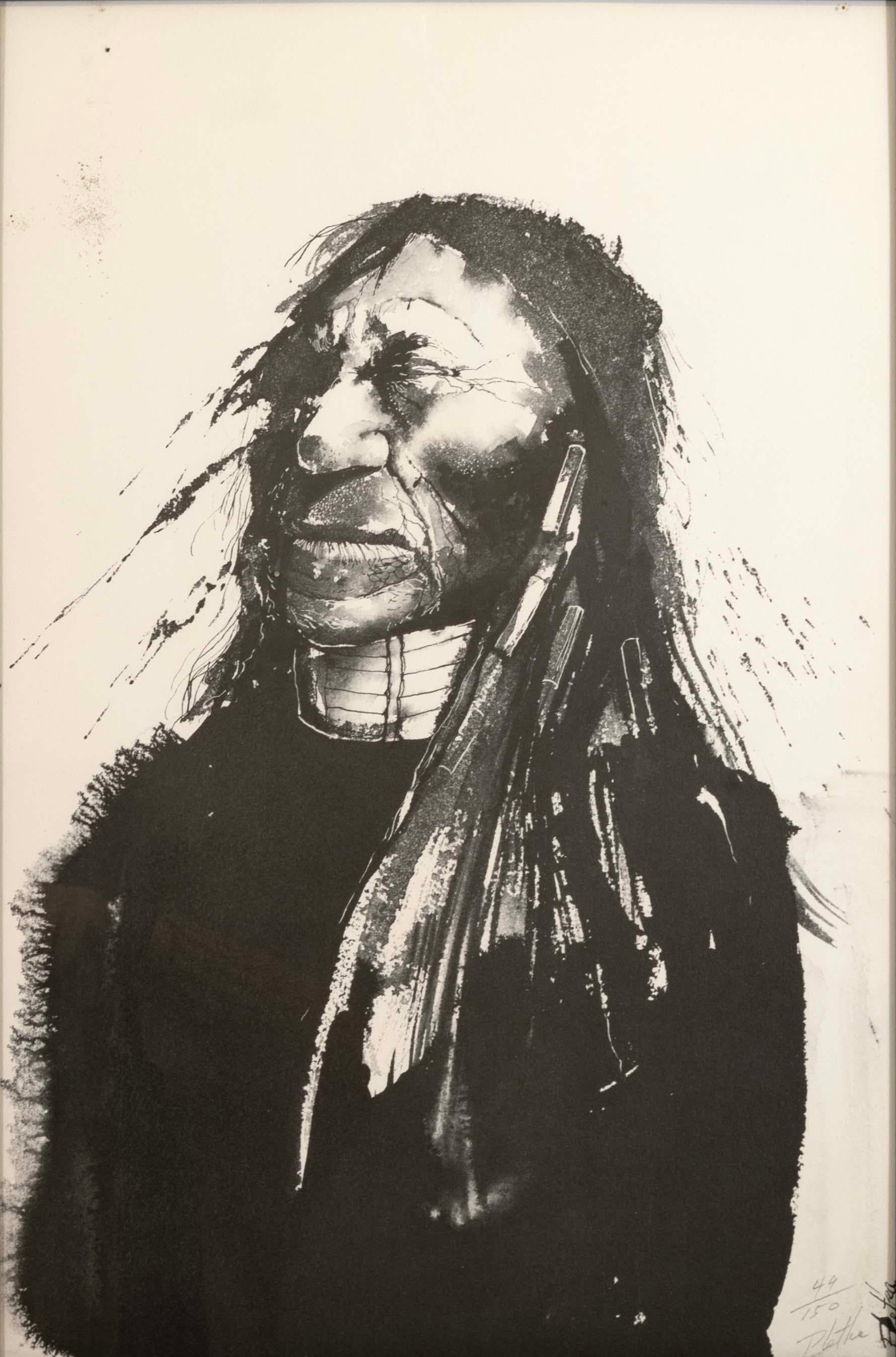 Paul Pletka Native American Portrait II Signed Lith 49/150 Framed American SW In Good Condition In Keego Harbor, MI