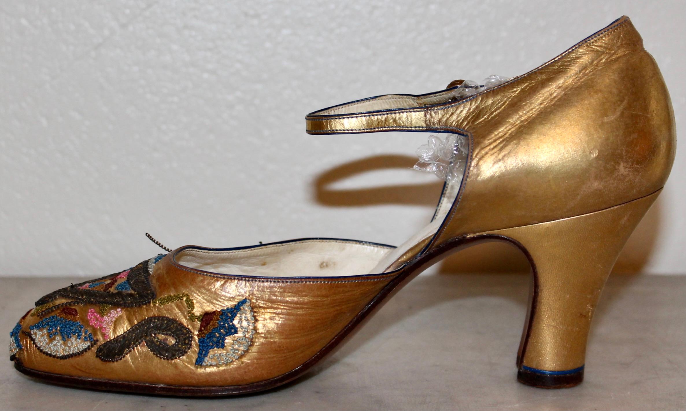 Paul Poiret  Andre Perugia Bead Embroidered Gold Shoes 3
