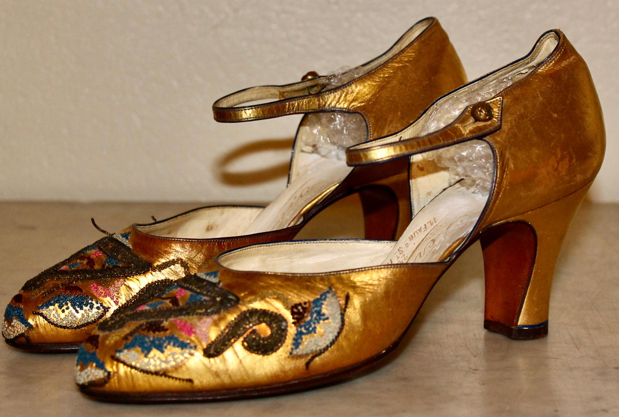 Paul Poiret  Andre Perugia Bead Embroidered Gold Shoes 4
