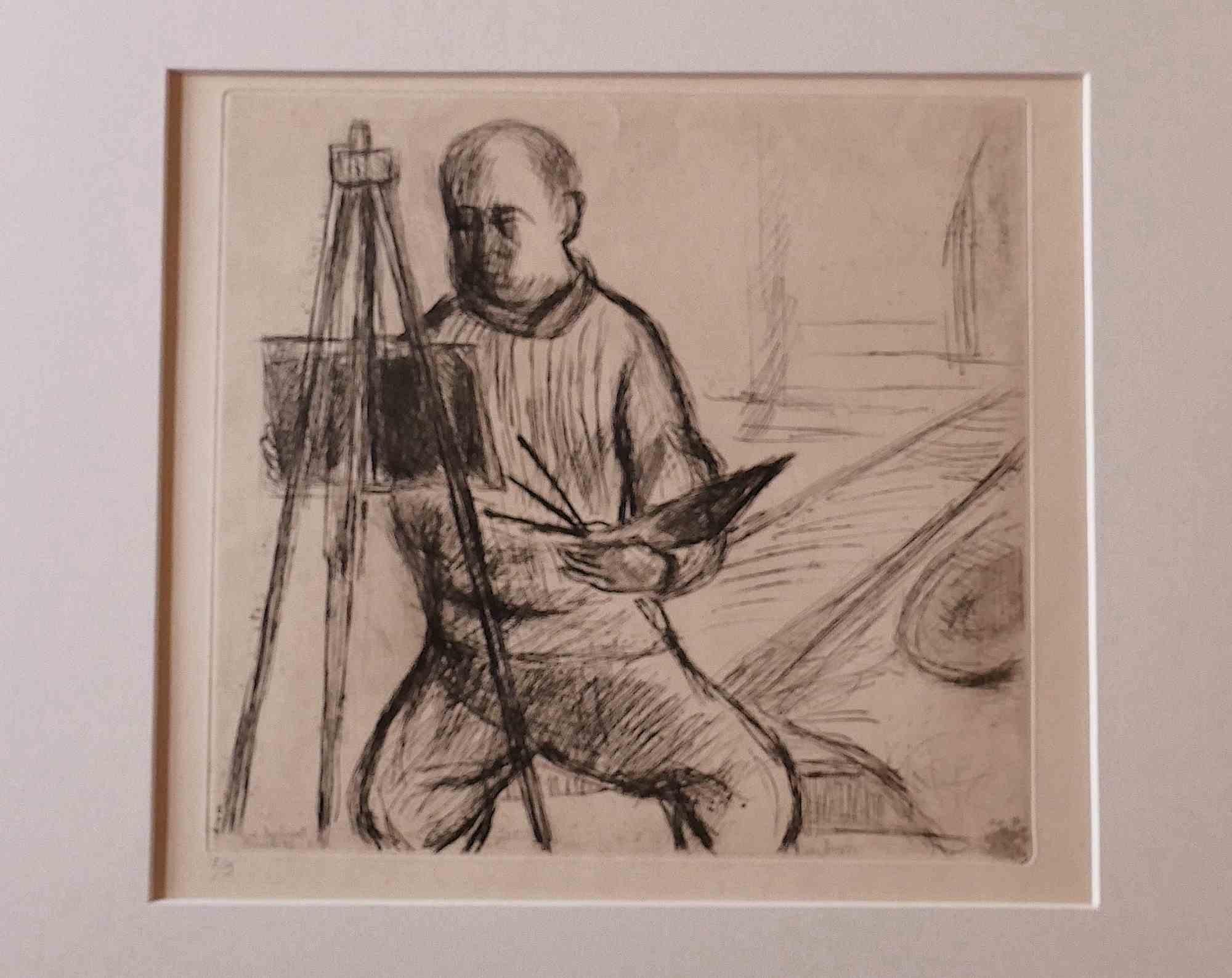 Portrait - gravure originale de Paul Pouchol - milieu du 20e siècle