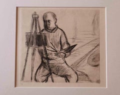 Portrait - Original Etching by Paul Pouchol - Mid-20th Century