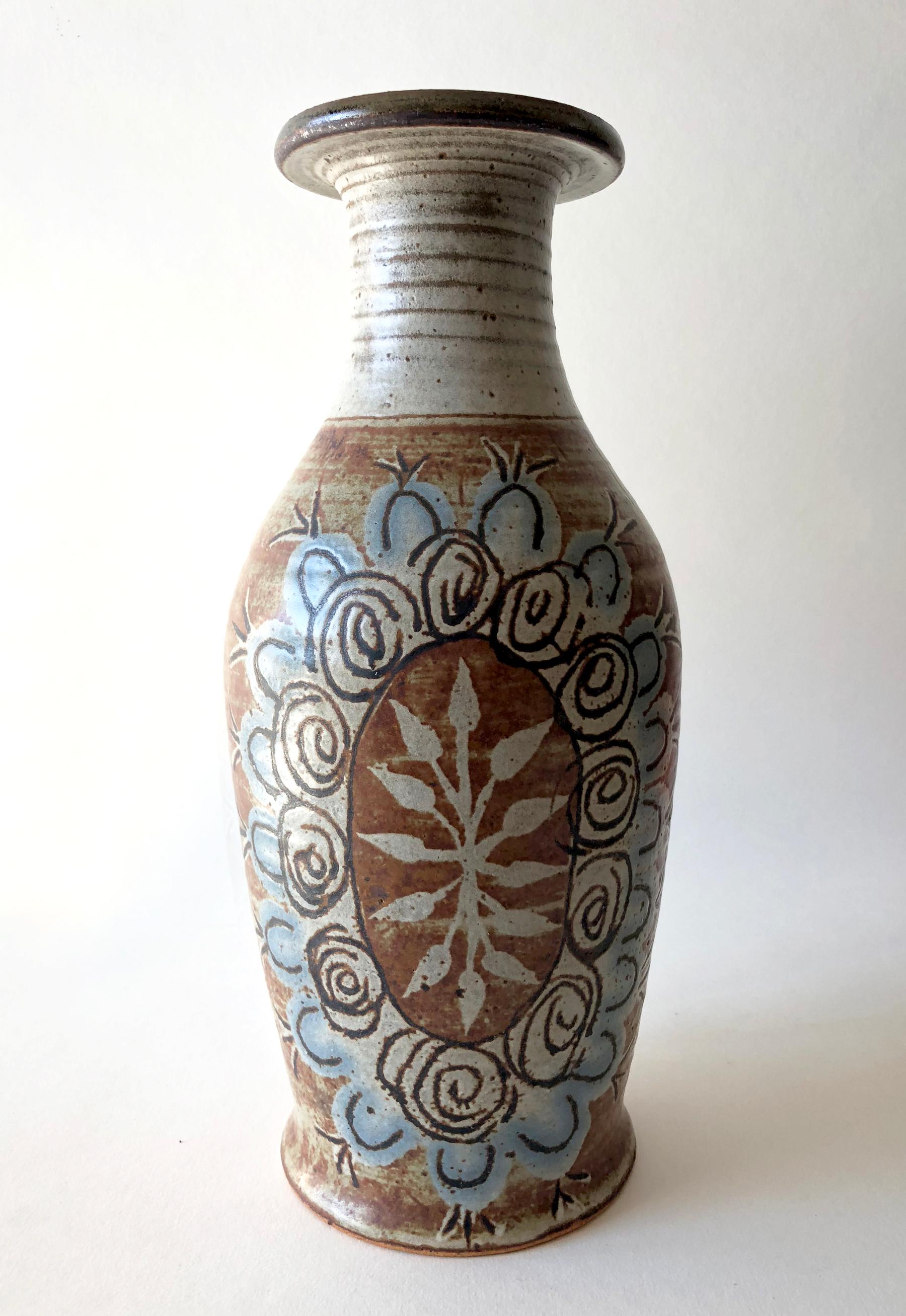 Handmade California stoneware vase by Paul Pressburger of California. Vase stands 11