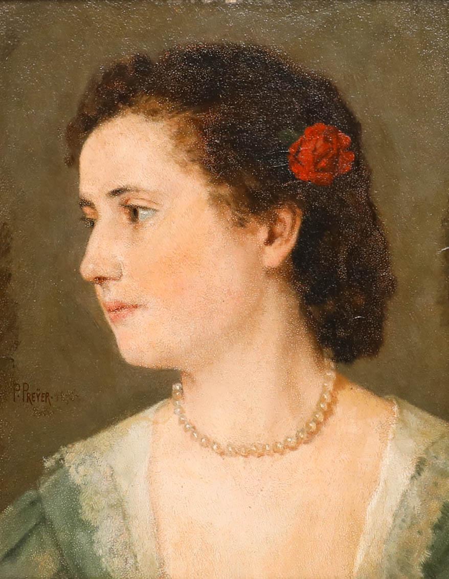 Paul Preyer (1847-1931) - Óleo enmarcado de 1876, Retrato de una dama en venta 1