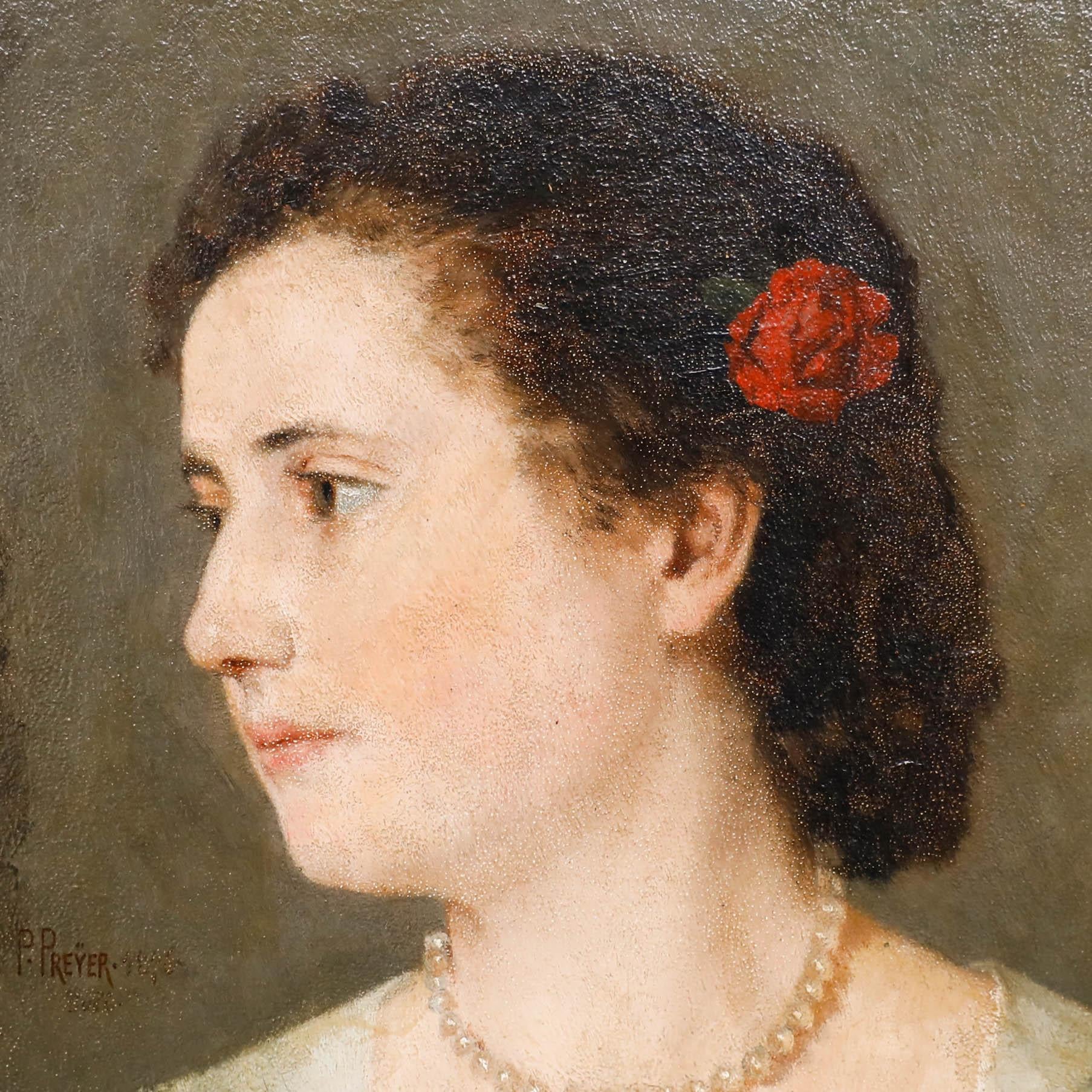 Paul Preyer (1847-1931) - Óleo enmarcado de 1876, Retrato de una dama en venta 3