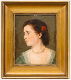 Paul Preyer (1847-1931) - Olio del 1876 incorniciato, Ritratto di signora