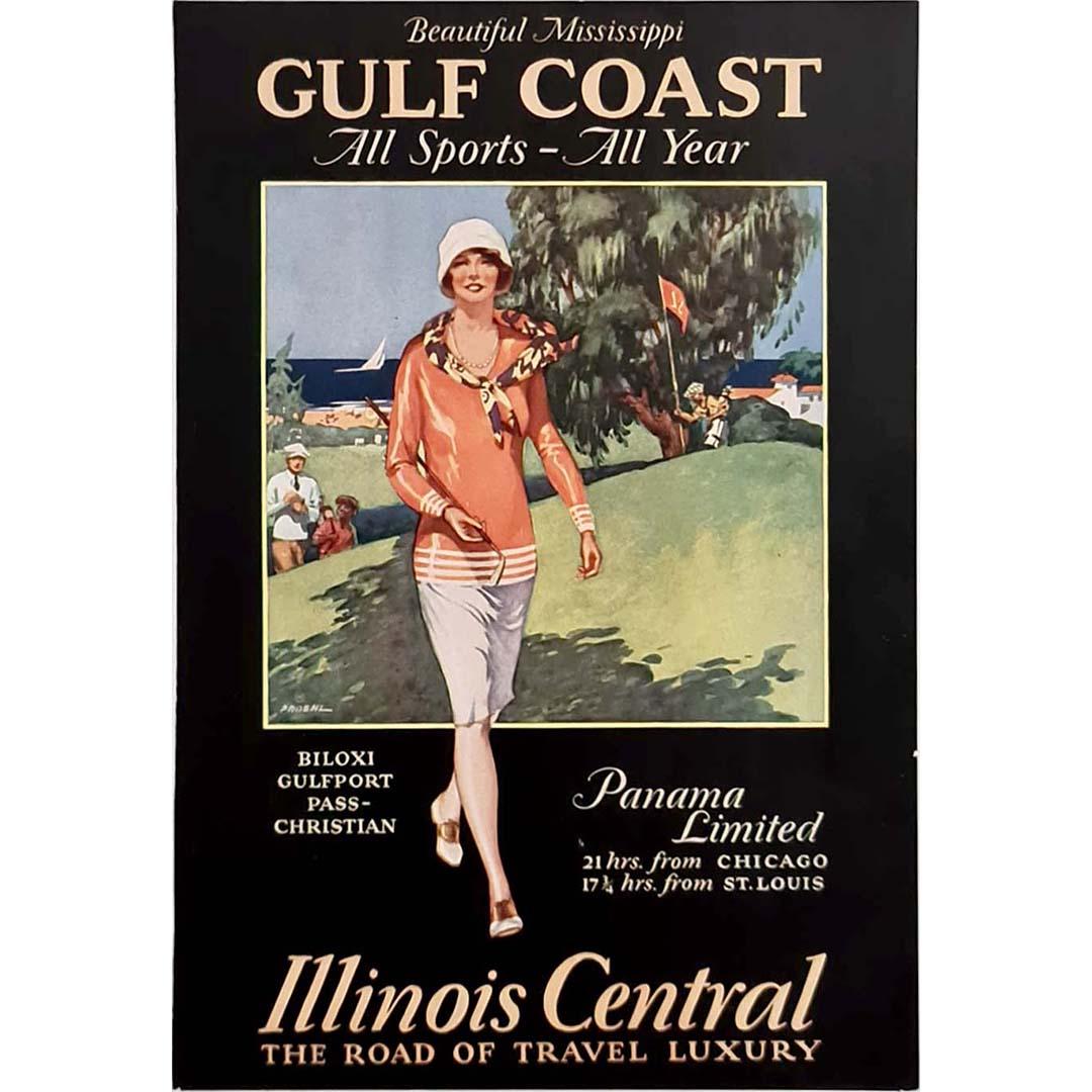 1933 Originales Eisenbahn-Reiseplakat für die wunderschöne Mississippi- Golfküste (Art déco), Print, von Paul Proehl