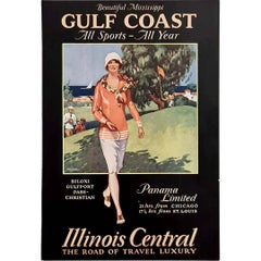 1933 Original railroad travel poster for the beautiful Mississippi Gulf Coast