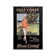 1933 Original railroad travel poster for the beautiful Mississippi Gulf Coast