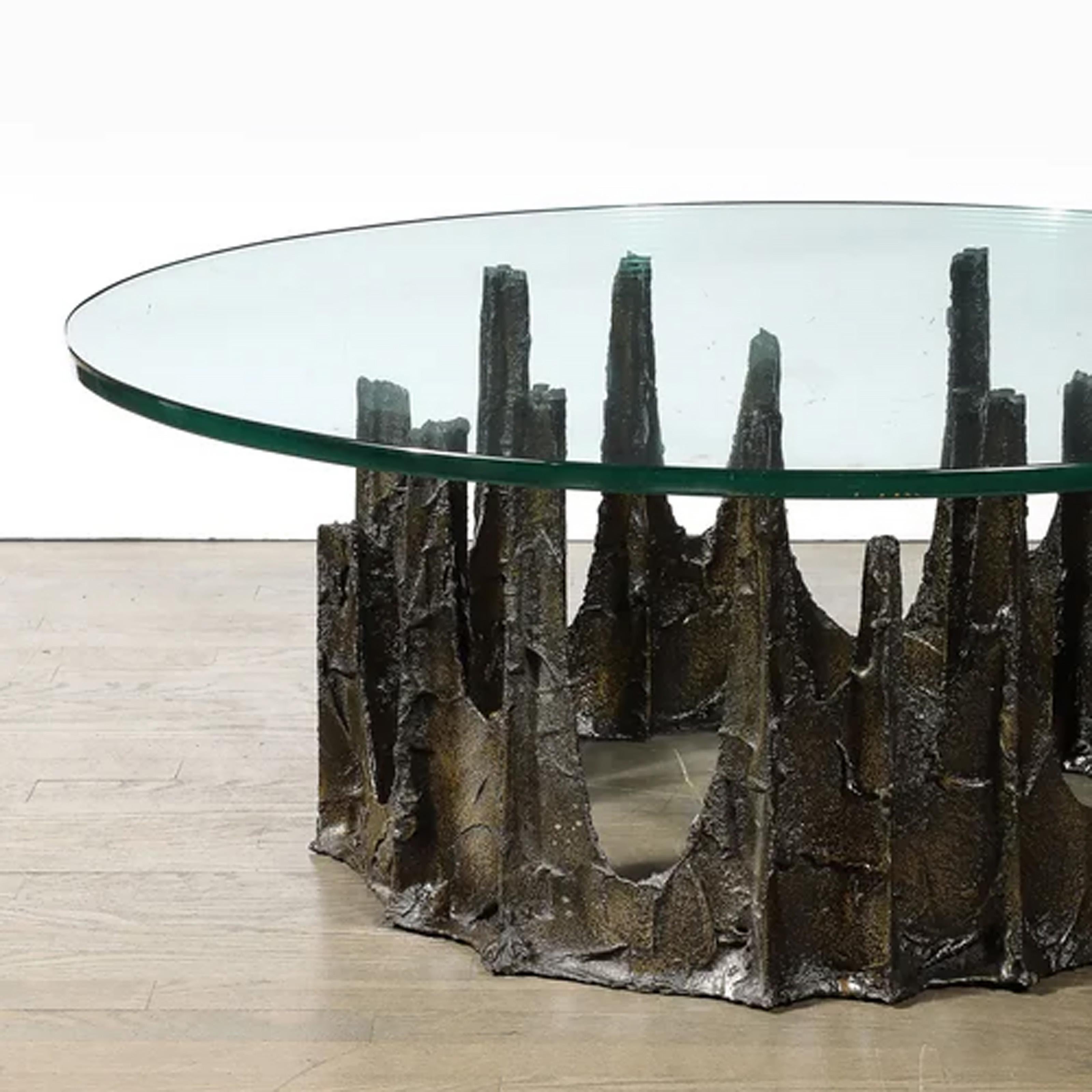 Bronze Stalagmite Table, Patinated Bronze and Glass Table by Paul R. Evans For Sale 2
