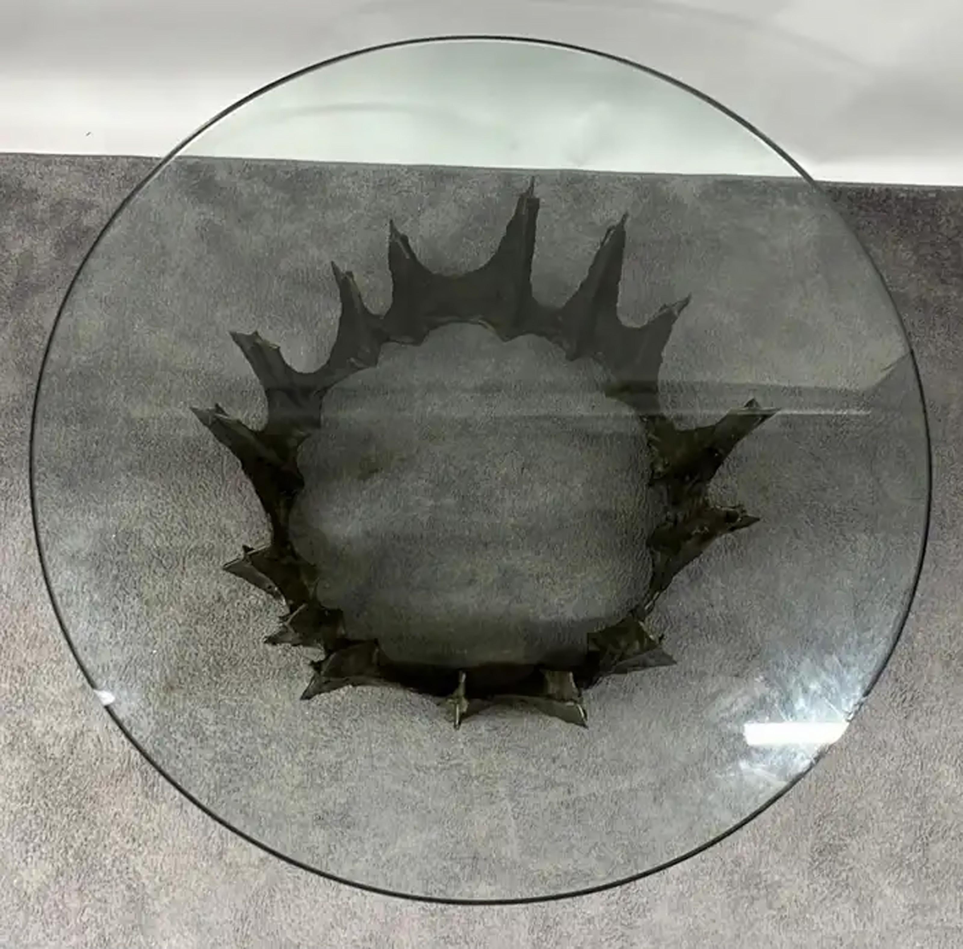 Bronze Stalagmite Table, Patinated Bronze and Glass Table by Paul R. Evans For Sale 4