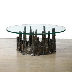 Bronze Stalagmite Table, Patinated Bronze and Glass Table by Paul R. Evans