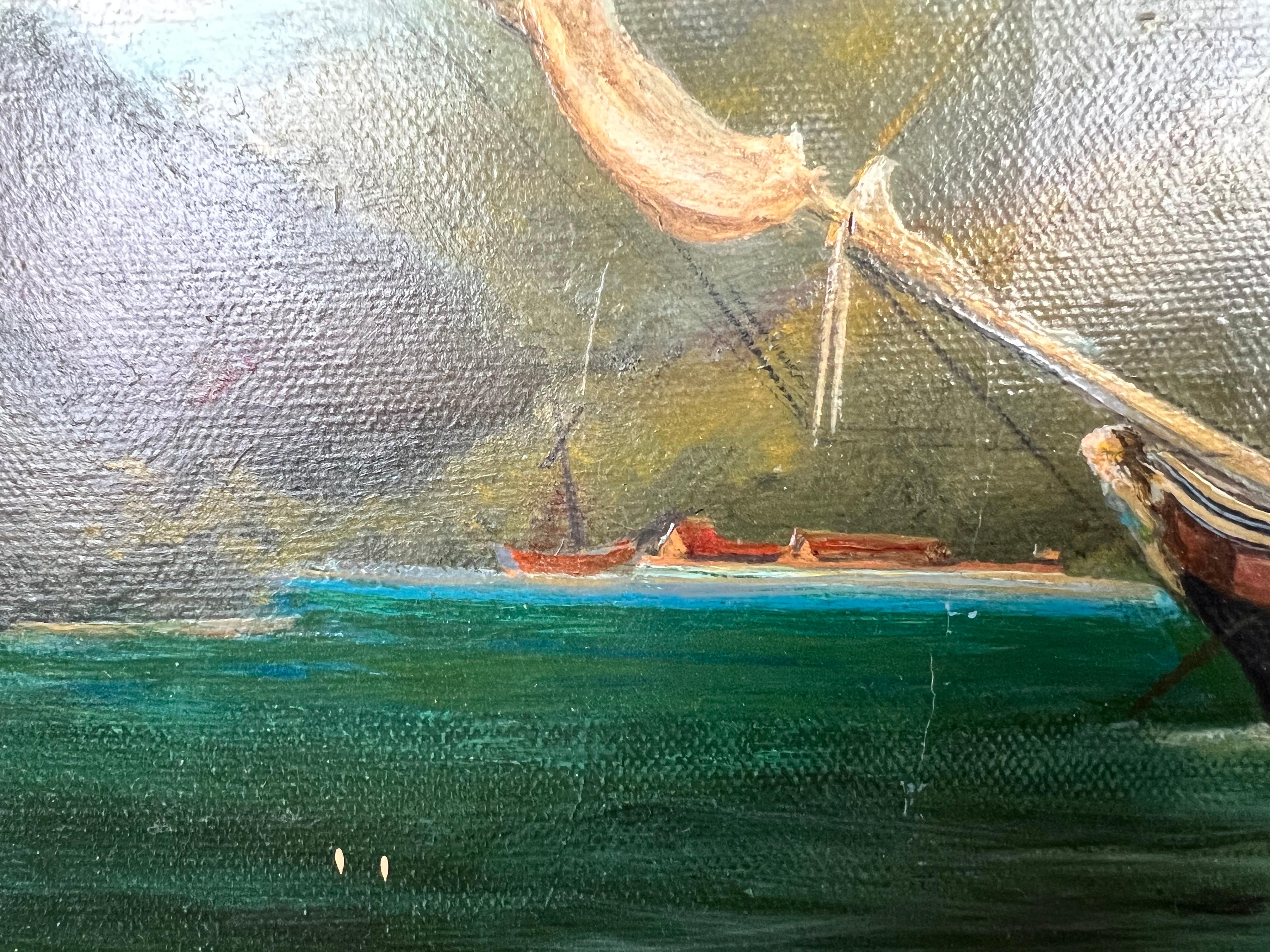 Paul R. Hee Maritime Scene Oil Painting on Canvas Signed and Framed For Sale 12