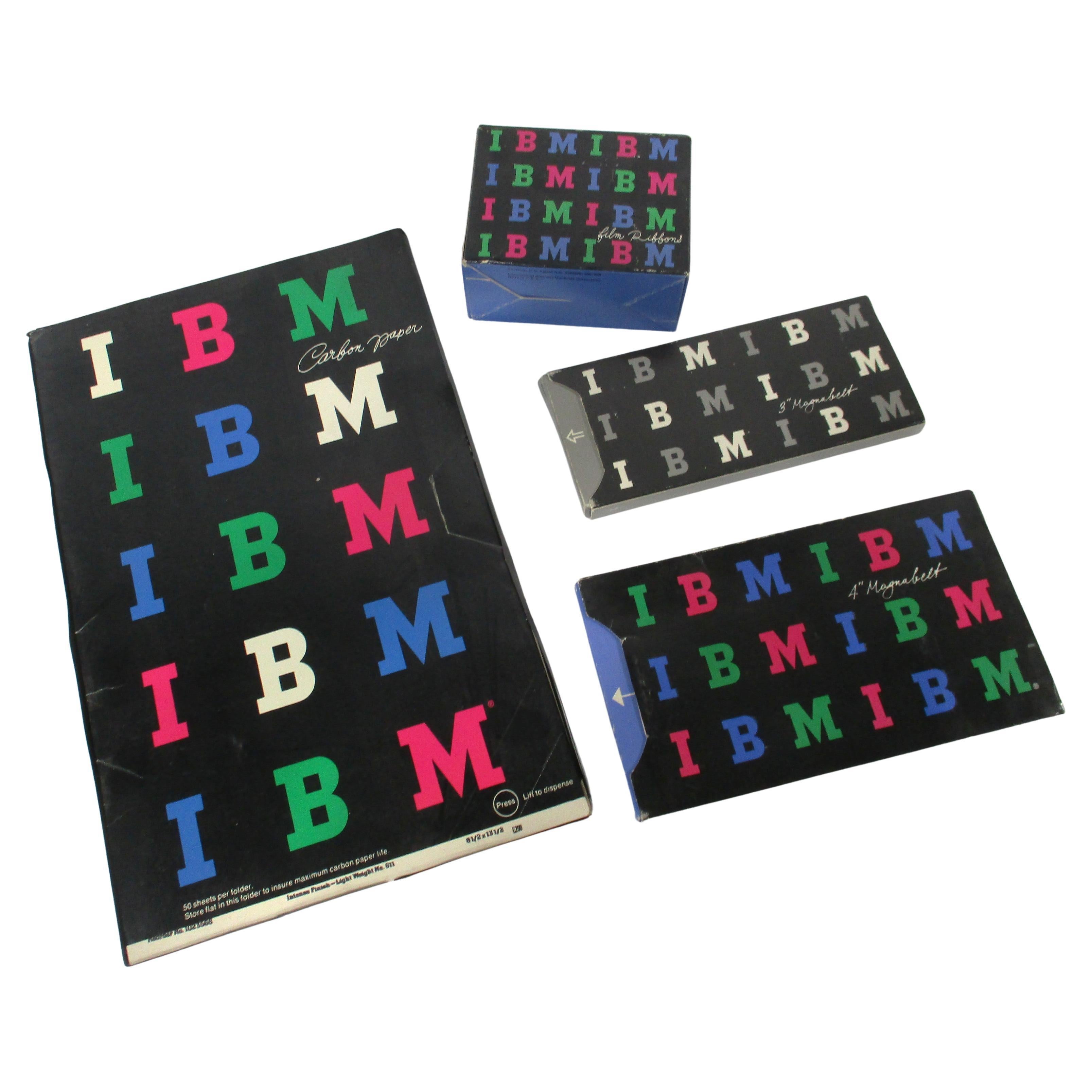 A collection of packaging from the IBM corporation by iconic graphic artist Paul Rand , colorful and direct containing materials for IBM office machines . The collection includes paper sheet box , ribbon box , 3