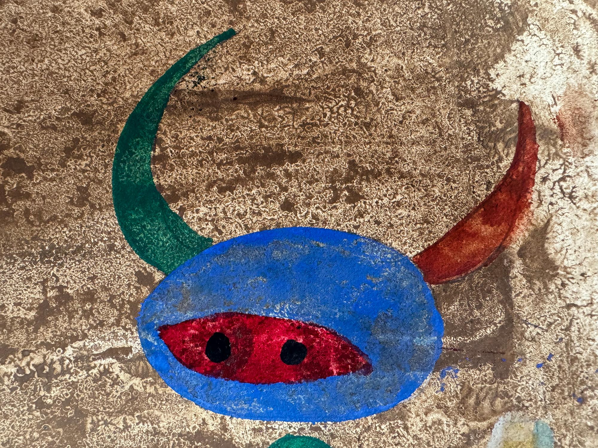 Arte infantile - Bambino con corna di toro in barca con un pesce - Painting Outsider Art di Paul Rand