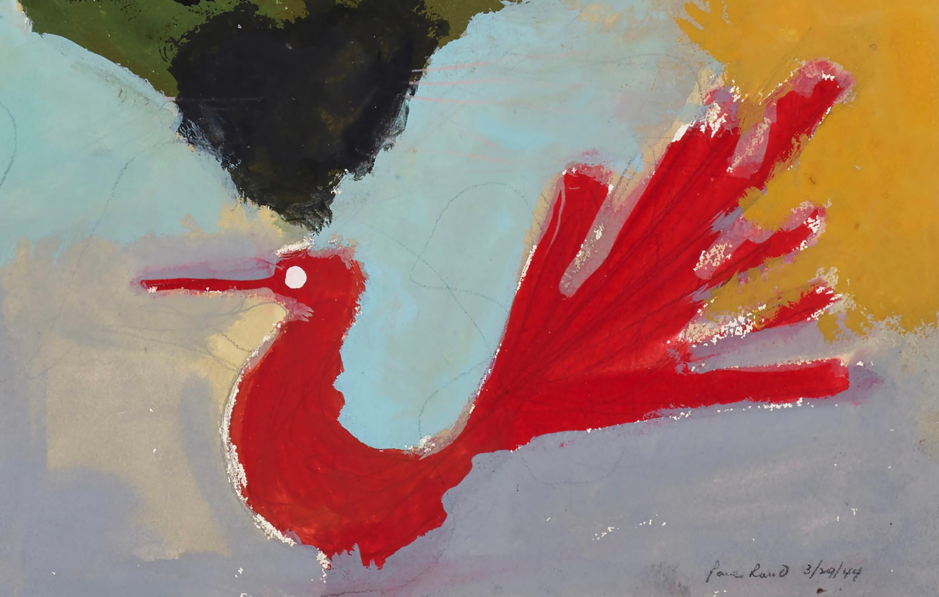 Sans titre, chat et coq - Expressionnisme abstrait Painting par Paul Rand