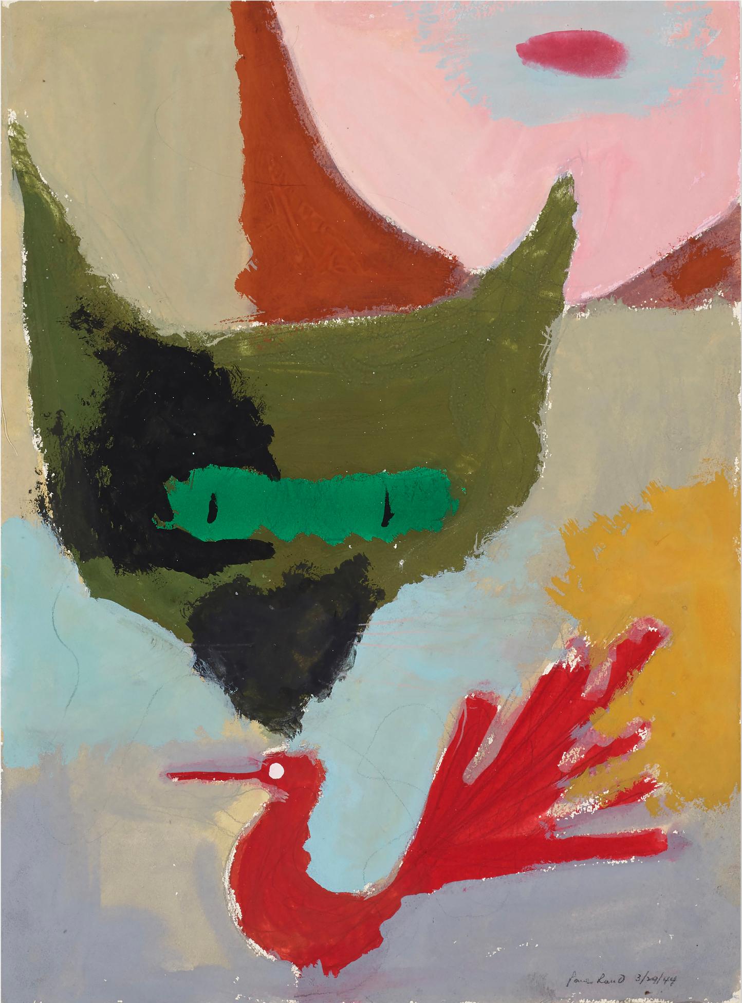 Abstract Painting Paul Rand - Sans titre, chat et coq