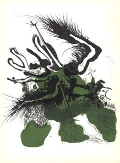 1969 Paul Rebeyrolle 'Flight II' Abstract Green, Black, White Lithograph