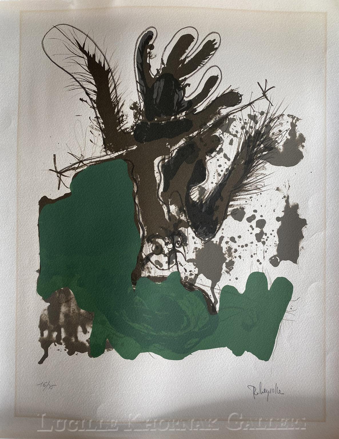 Paul Rebeyrolle Abstract Print - (Abstract bird - Green, Black and Brown) 