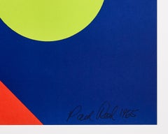 Framed Disk Painting by Paul Reed; Bright Blue, Green, Hues of Pinks and Orange