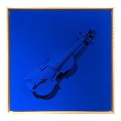 "Pearlman Blue" Contemporary Bright Blue Found Object Violin Sculpture Painting