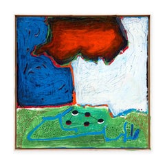 “Ants at Work” Blue, Orange, White, and Green Abstract Painting