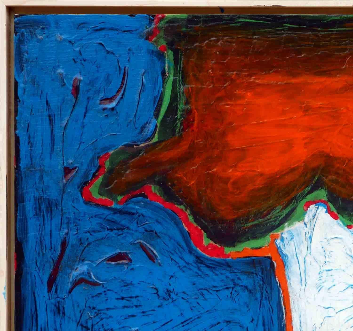 “Ants at Work” Blue, Orange, White, and Green Abstract Painting For Sale 1