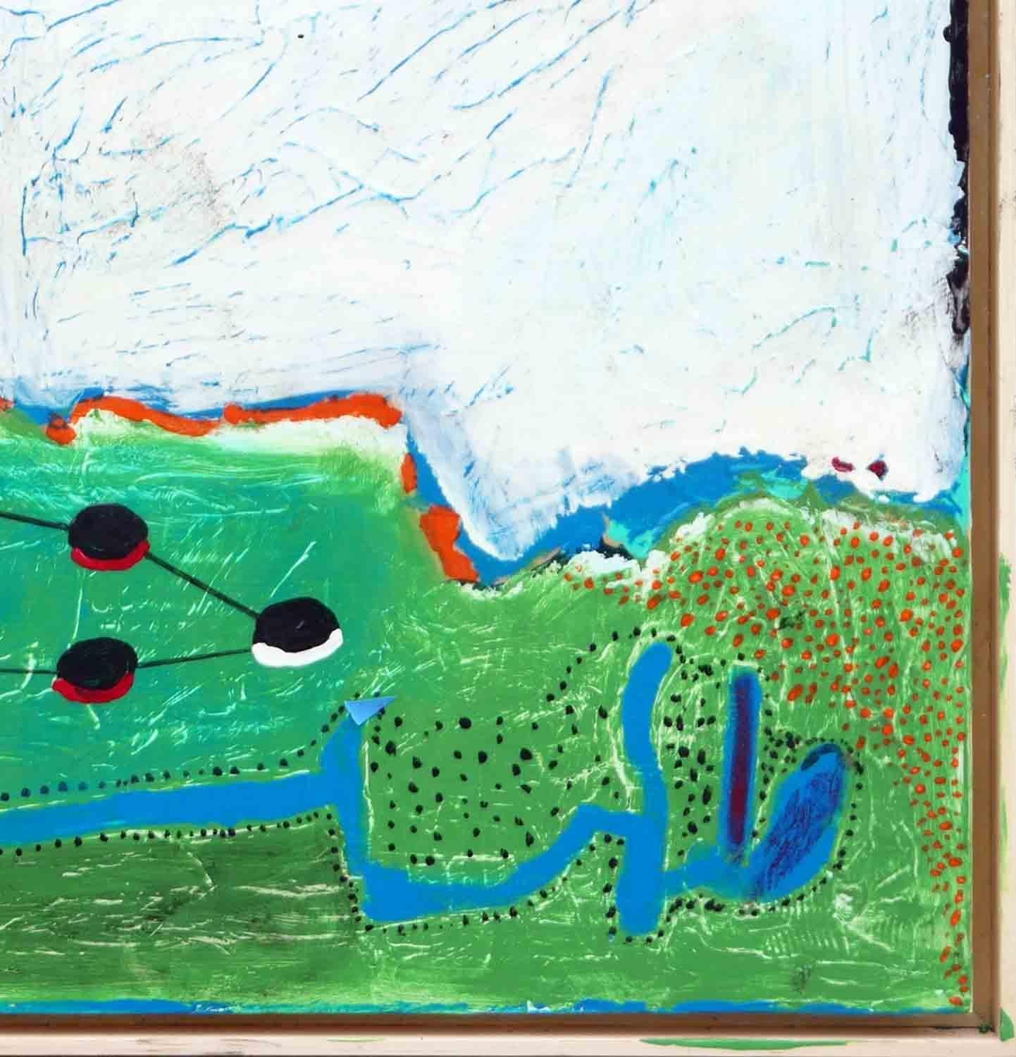 “Ants at Work” Blue, Orange, White, and Green Abstract Painting For Sale 4