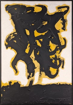 "Backlash" Contemporary Black and Yellow Expressionist Abstract Gesture Painting