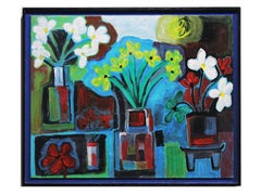 Blue Toned Abstract Floral Still Life of Daisies