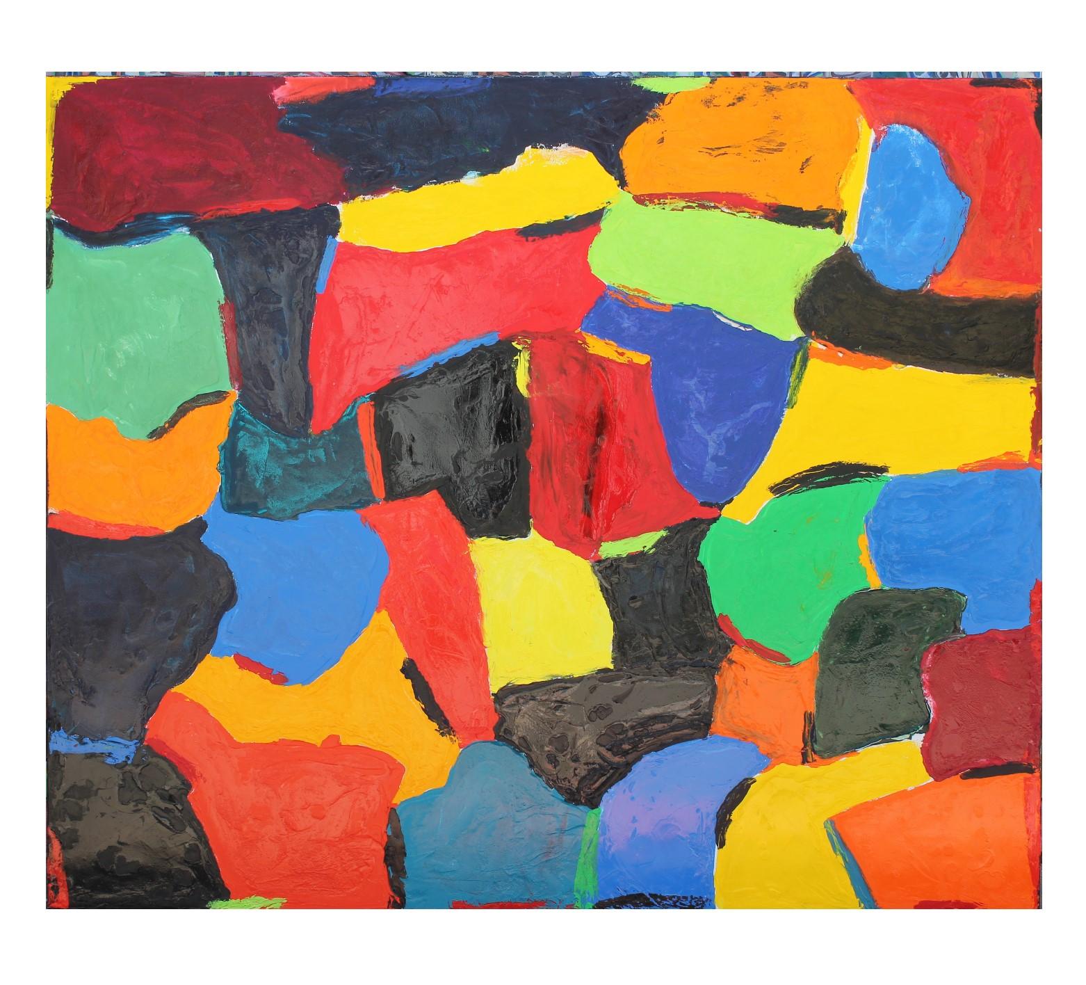 Paul Reeves Abstract Painting – Farbefarbenes Ölgemälde mit Kacheln