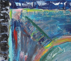 Colorful Blue and Green Toned Modern Abstract Impasto Painting