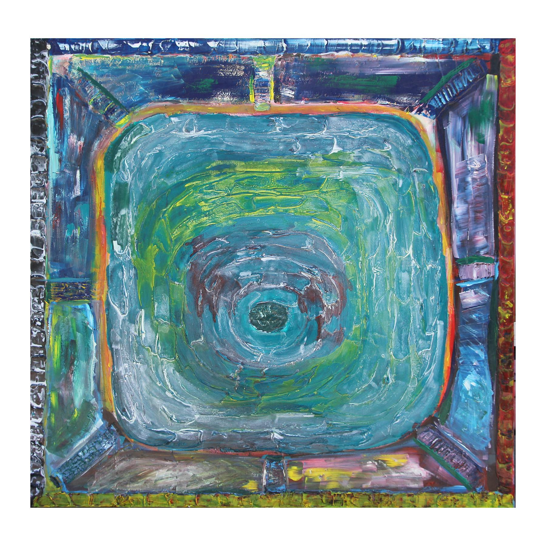 Paul Reeves Abstract Painting - Colorful Blue and Green Toned Modern Abstract Impasto Painting