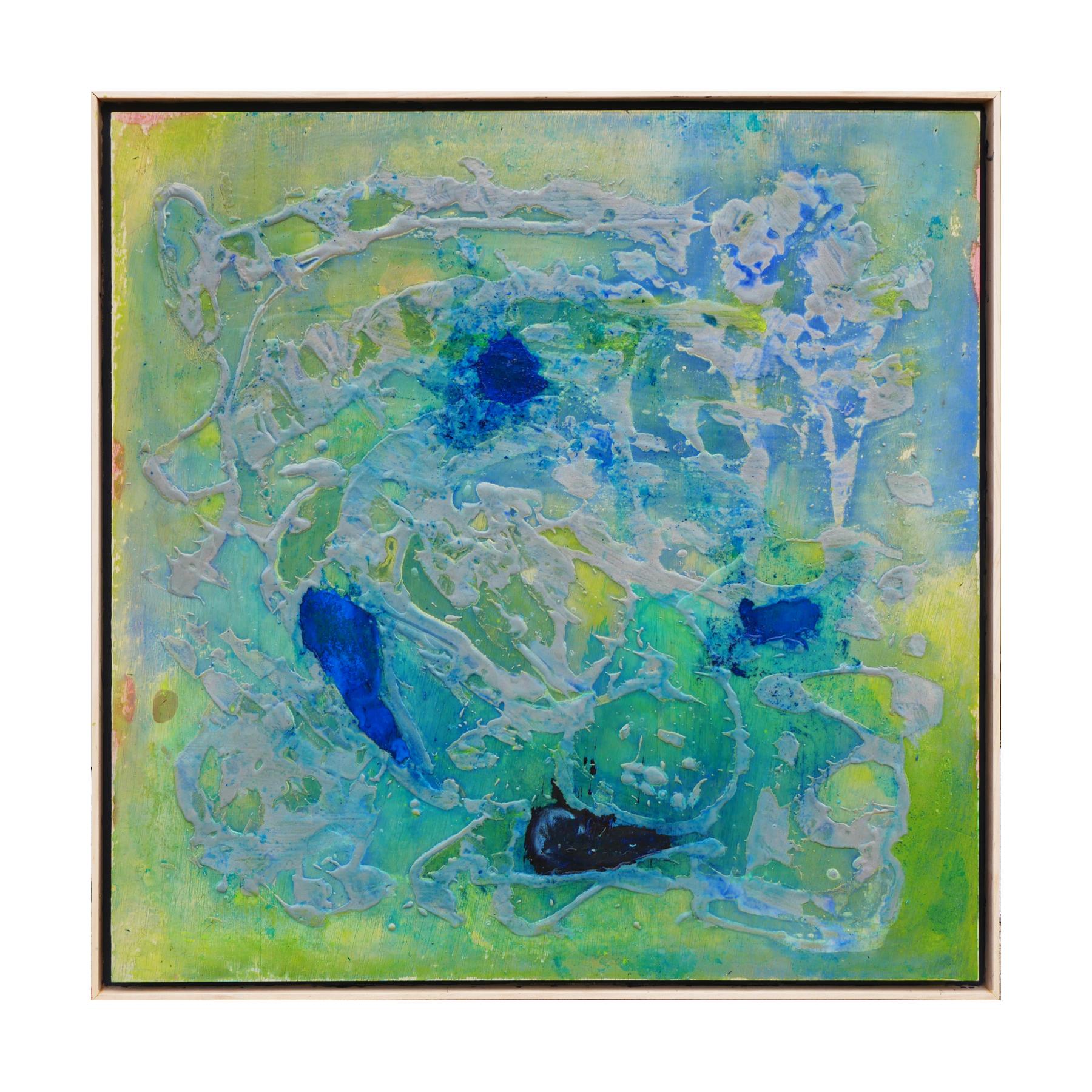 Deep Blue and Green Toned Abstraktes zeitgenssisches strukturiertes Gemlde  – Painting von Paul Reeves