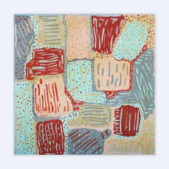 "Desert" Pastel Peach, Blue, and Gray Abstract Geometric Patterned Painting