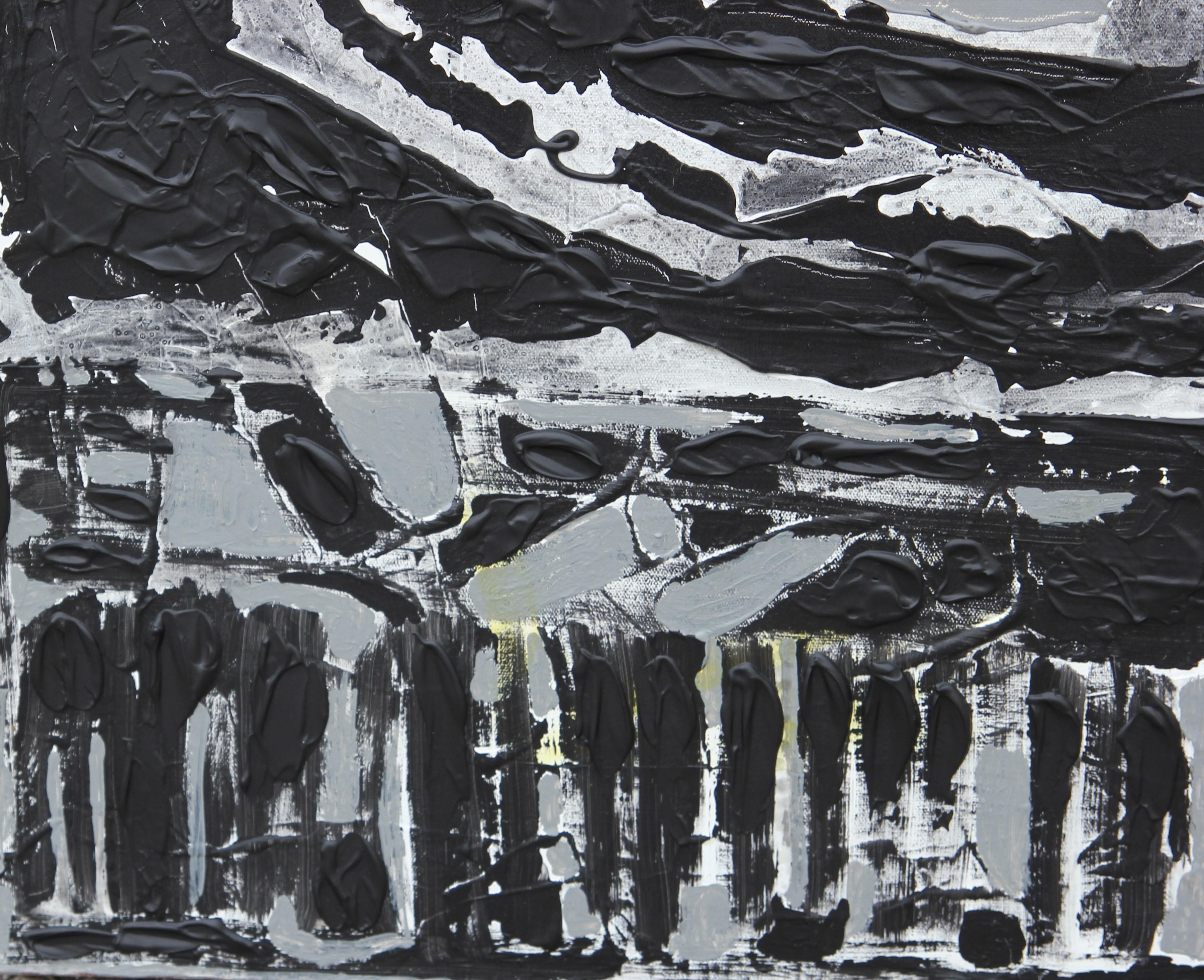 Abstraktes schwarzes und graues Gemälde „Enigma“ im Angebot 1