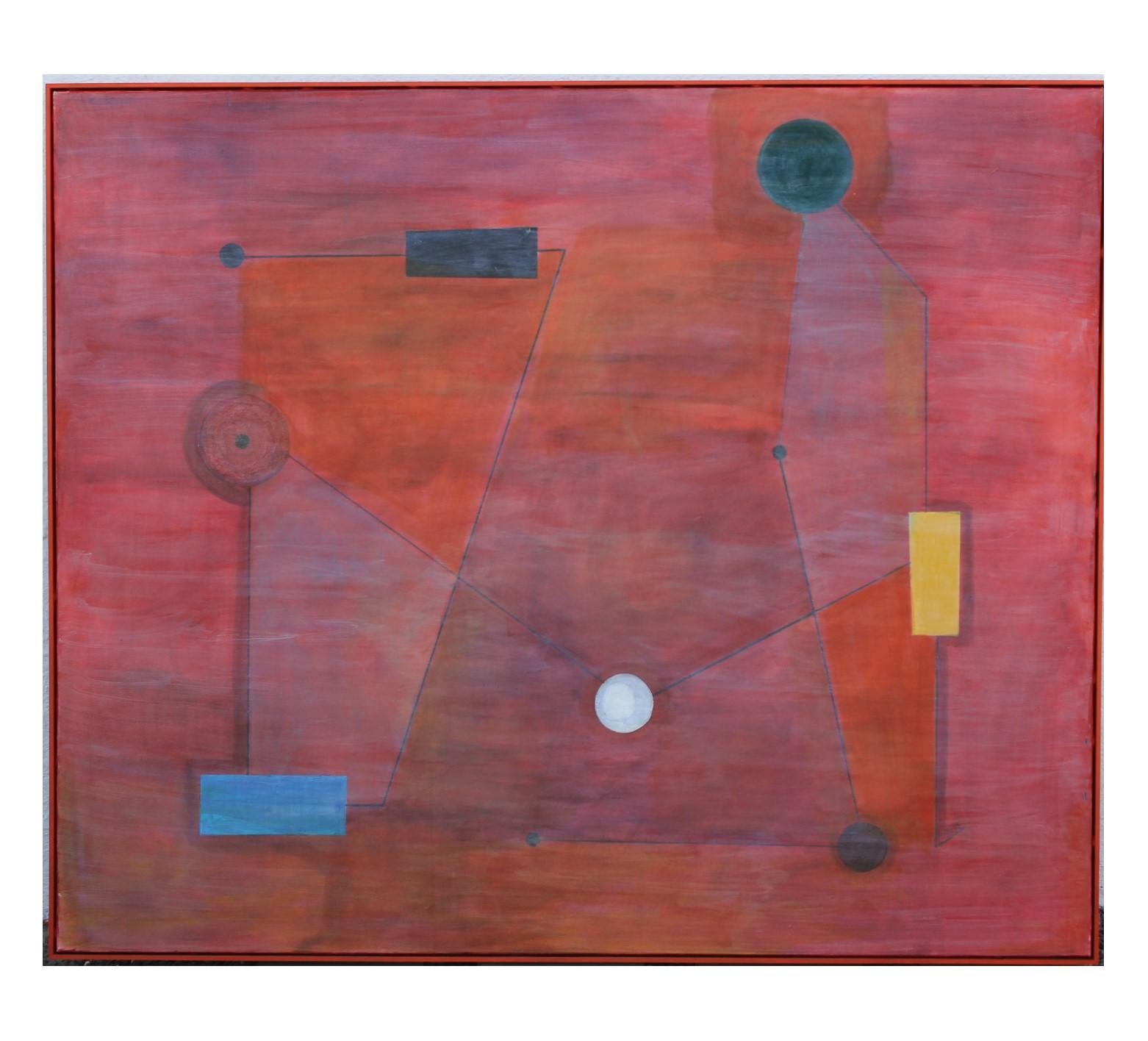 Paul Reeves Abstract Painting - Joan Miro Inspired Red and Orange Color Field Painting