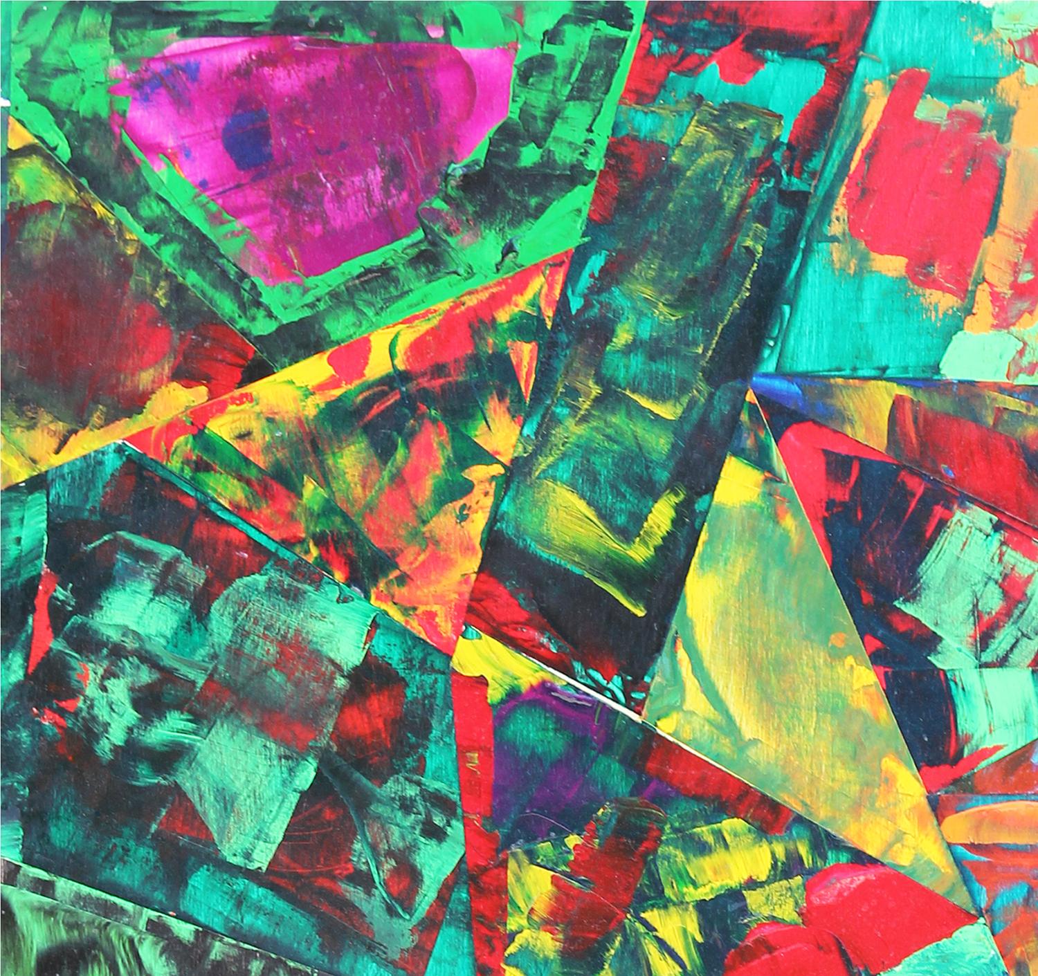 Vibrantes mehrfarbiges abstraktes geometrisches Gemälde „Kaleidoscope“ (Abstrakt), Painting, von Paul Reeves